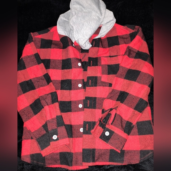 SHEIN Other - BOGO🆓 -Shein Boys Flannel Plaid Button Up Long Sleeve Hooded Top